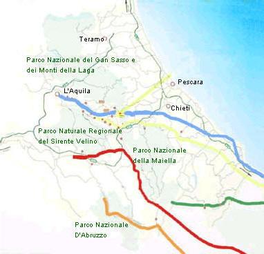Cartina dei tratturi in Abruzzo
